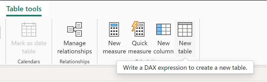 Create new table in Microsoft Power BI desktop